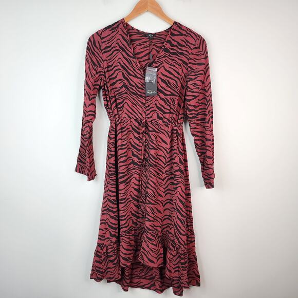 NEW Rails Jade High Low Button Front Midi Dress Rust Tiger Stripe SMALL - Picture 2 of 8